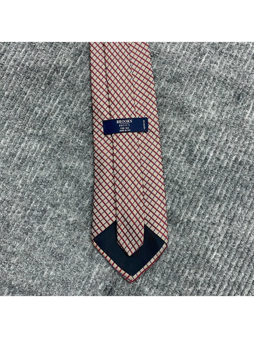 Brooks Brothers Basics Necktie Red Blue Striped Plaid Pure Silk Tie Made In USA